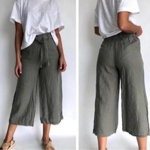 Cloth & Stone Linen Cropped Fray Wide-Leg Pants S